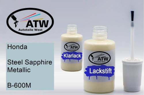 Honda, Steel Sapphire Metallic, B-600M: 20ml Lackstift + 20ml Klarlack - Set, von ATW Autoteile West.